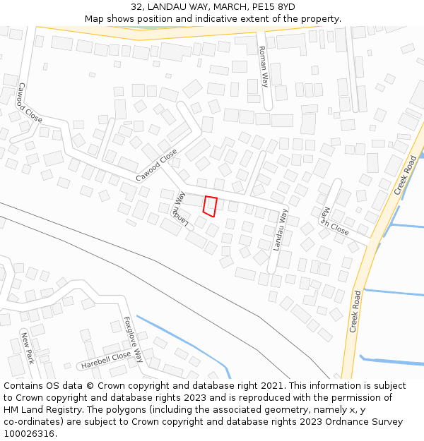 32, LANDAU WAY, MARCH, PE15 8YD: Location map and indicative extent of plot