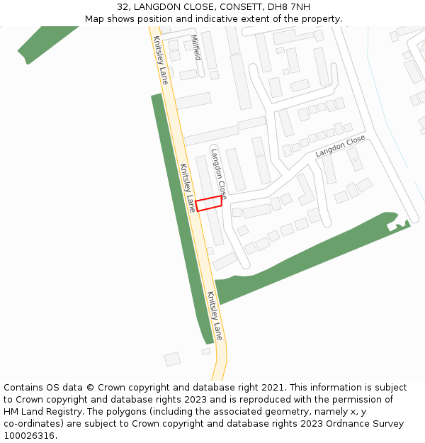 32, LANGDON CLOSE, CONSETT, DH8 7NH: Location map and indicative extent of plot