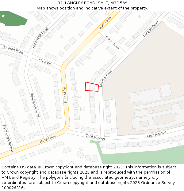 32, LANGLEY ROAD, SALE, M33 5AY: Location map and indicative extent of plot