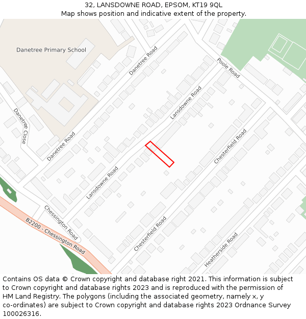 32, LANSDOWNE ROAD, EPSOM, KT19 9QL: Location map and indicative extent of plot