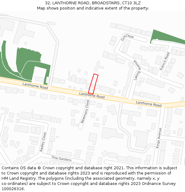 32, LANTHORNE ROAD, BROADSTAIRS, CT10 3LZ: Location map and indicative extent of plot