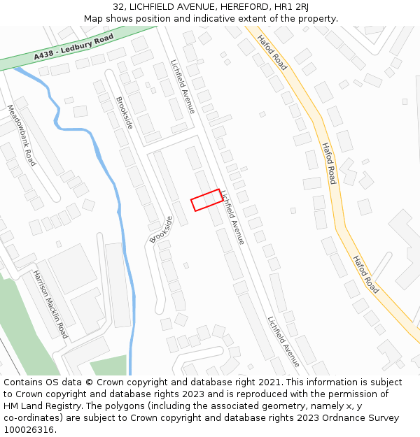 32, LICHFIELD AVENUE, HEREFORD, HR1 2RJ: Location map and indicative extent of plot