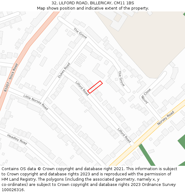 32, LILFORD ROAD, BILLERICAY, CM11 1BS: Location map and indicative extent of plot