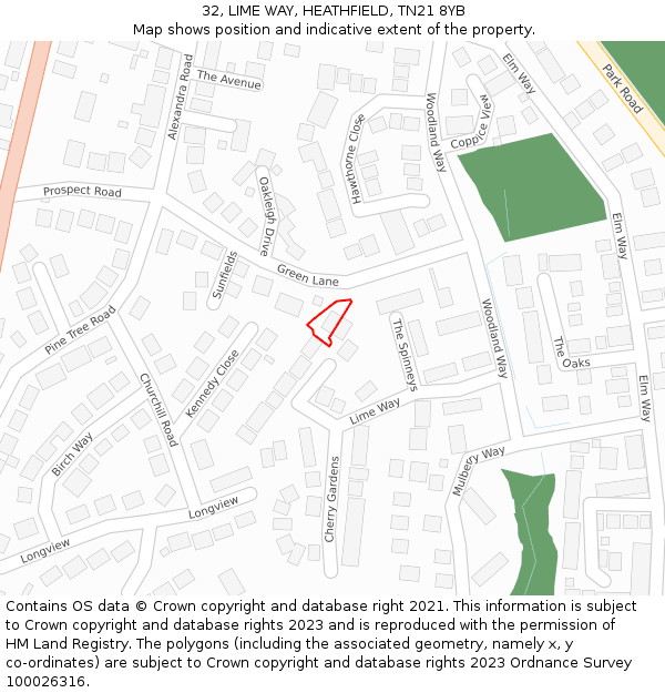 32, LIME WAY, HEATHFIELD, TN21 8YB: Location map and indicative extent of plot