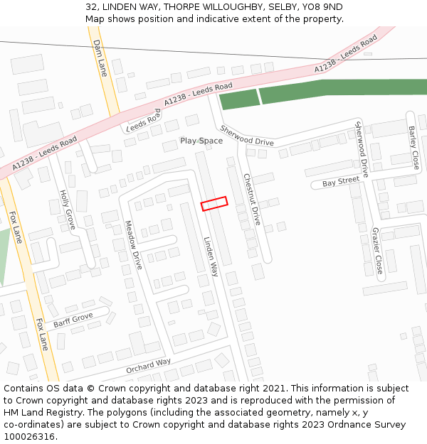 32, LINDEN WAY, THORPE WILLOUGHBY, SELBY, YO8 9ND: Location map and indicative extent of plot