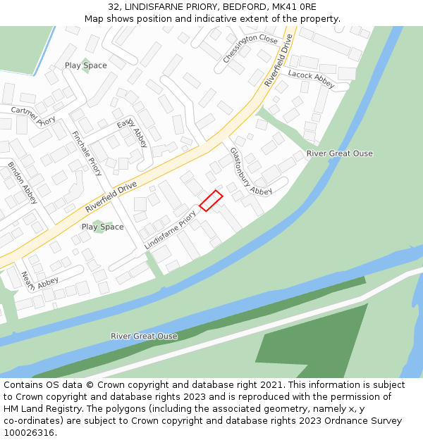 32, LINDISFARNE PRIORY, BEDFORD, MK41 0RE: Location map and indicative extent of plot