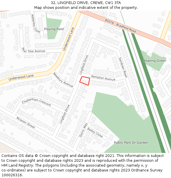 32, LINGFIELD DRIVE, CREWE, CW1 3TA: Location map and indicative extent of plot