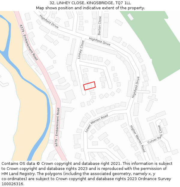 32, LINHEY CLOSE, KINGSBRIDGE, TQ7 1LL: Location map and indicative extent of plot