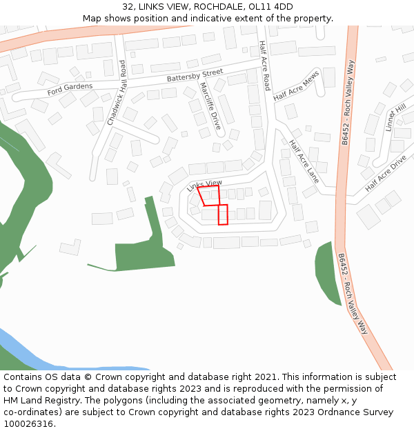 32, LINKS VIEW, ROCHDALE, OL11 4DD: Location map and indicative extent of plot