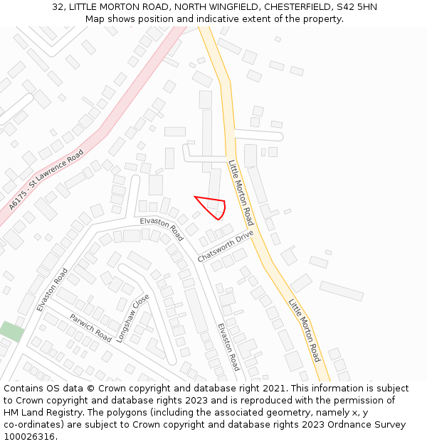 32, LITTLE MORTON ROAD, NORTH WINGFIELD, CHESTERFIELD, S42 5HN: Location map and indicative extent of plot