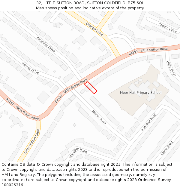 32, LITTLE SUTTON ROAD, SUTTON COLDFIELD, B75 6QL: Location map and indicative extent of plot