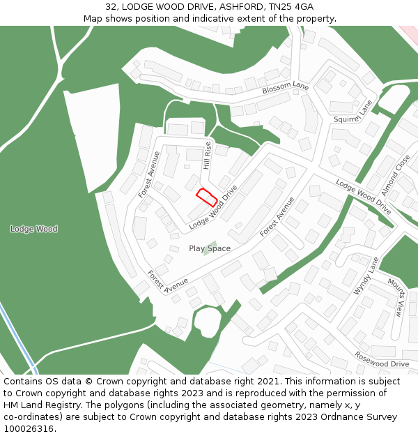 32, LODGE WOOD DRIVE, ASHFORD, TN25 4GA: Location map and indicative extent of plot