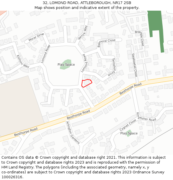 32, LOMOND ROAD, ATTLEBOROUGH, NR17 2SB: Location map and indicative extent of plot