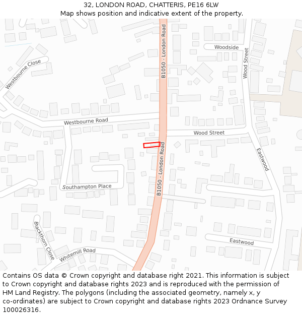 32, LONDON ROAD, CHATTERIS, PE16 6LW: Location map and indicative extent of plot