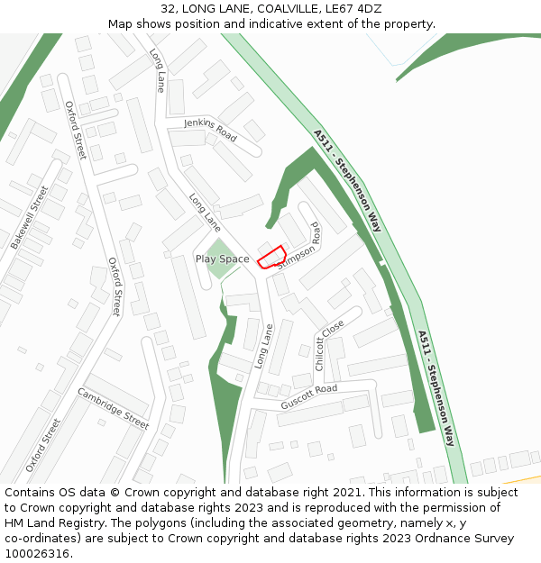 32, LONG LANE, COALVILLE, LE67 4DZ: Location map and indicative extent of plot