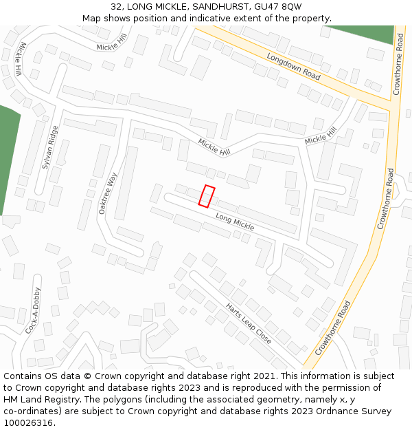 32, LONG MICKLE, SANDHURST, GU47 8QW: Location map and indicative extent of plot