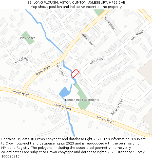 32, LONG PLOUGH, ASTON CLINTON, AYLESBURY, HP22 5HB: Location map and indicative extent of plot