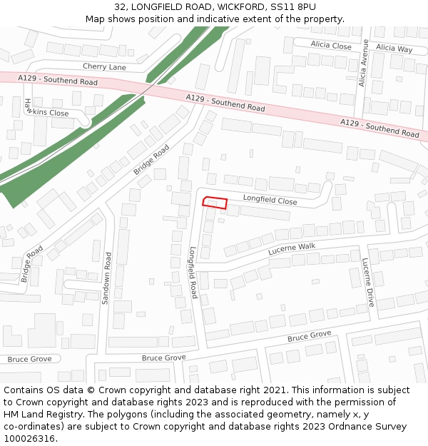 32, LONGFIELD ROAD, WICKFORD, SS11 8PU: Location map and indicative extent of plot