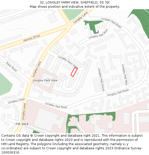 32, LONGLEY FARM VIEW, SHEFFIELD, S5 7JX: Location map and indicative extent of plot