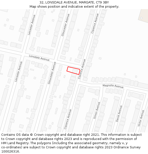 32, LONSDALE AVENUE, MARGATE, CT9 3BY: Location map and indicative extent of plot