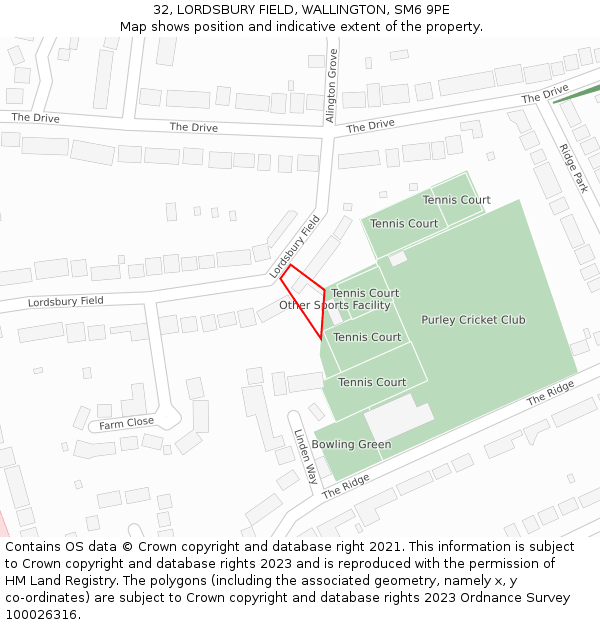 32, LORDSBURY FIELD, WALLINGTON, SM6 9PE: Location map and indicative extent of plot