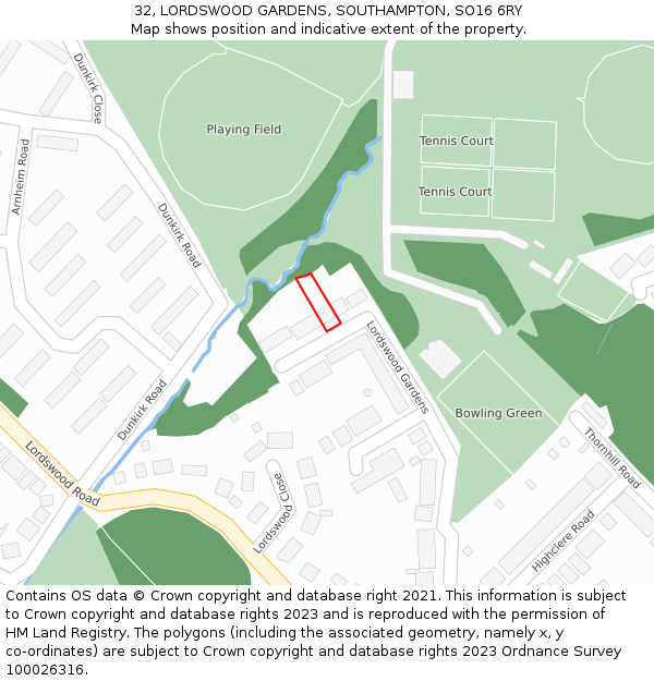 32, LORDSWOOD GARDENS, SOUTHAMPTON, SO16 6RY: Location map and indicative extent of plot