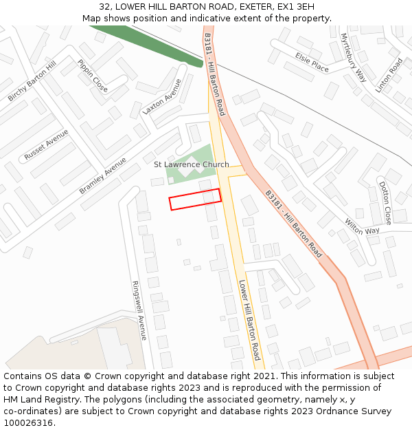 32, LOWER HILL BARTON ROAD, EXETER, EX1 3EH: Location map and indicative extent of plot