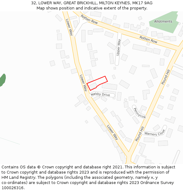 32, LOWER WAY, GREAT BRICKHILL, MILTON KEYNES, MK17 9AG: Location map and indicative extent of plot