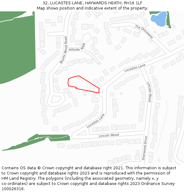 32, LUCASTES LANE, HAYWARDS HEATH, RH16 1LF: Location map and indicative extent of plot