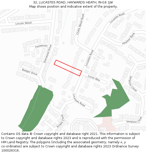 32, LUCASTES ROAD, HAYWARDS HEATH, RH16 1JW: Location map and indicative extent of plot