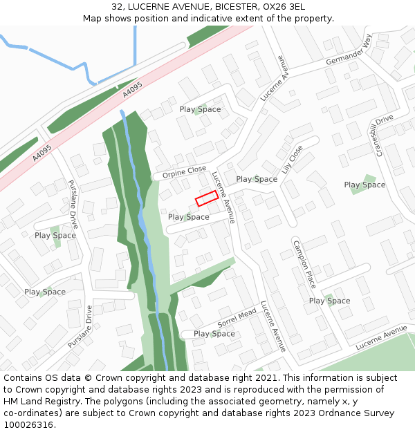 32, LUCERNE AVENUE, BICESTER, OX26 3EL: Location map and indicative extent of plot