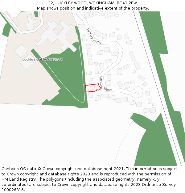 32, LUCKLEY WOOD, WOKINGHAM, RG41 2EW: Location map and indicative extent of plot