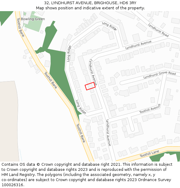 32, LYNDHURST AVENUE, BRIGHOUSE, HD6 3RY: Location map and indicative extent of plot