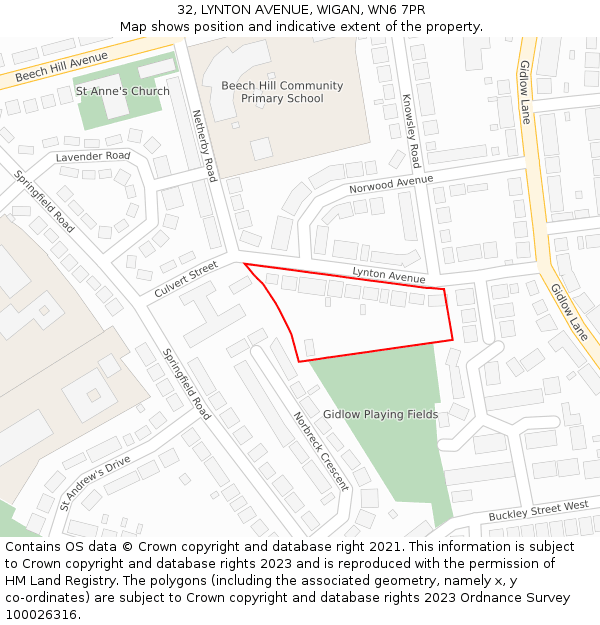 32, LYNTON AVENUE, WIGAN, WN6 7PR: Location map and indicative extent of plot