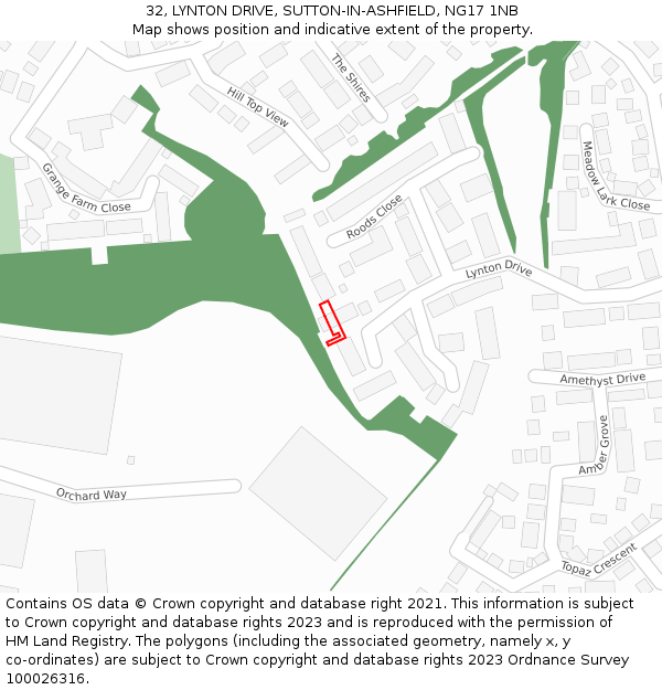 32, LYNTON DRIVE, SUTTON-IN-ASHFIELD, NG17 1NB: Location map and indicative extent of plot