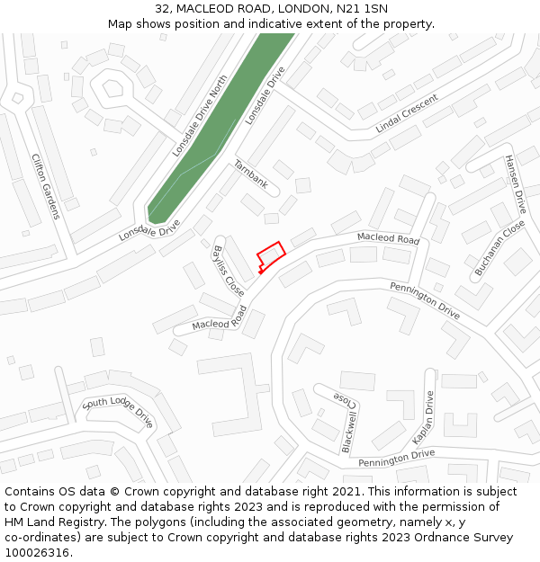 32, MACLEOD ROAD, LONDON, N21 1SN: Location map and indicative extent of plot