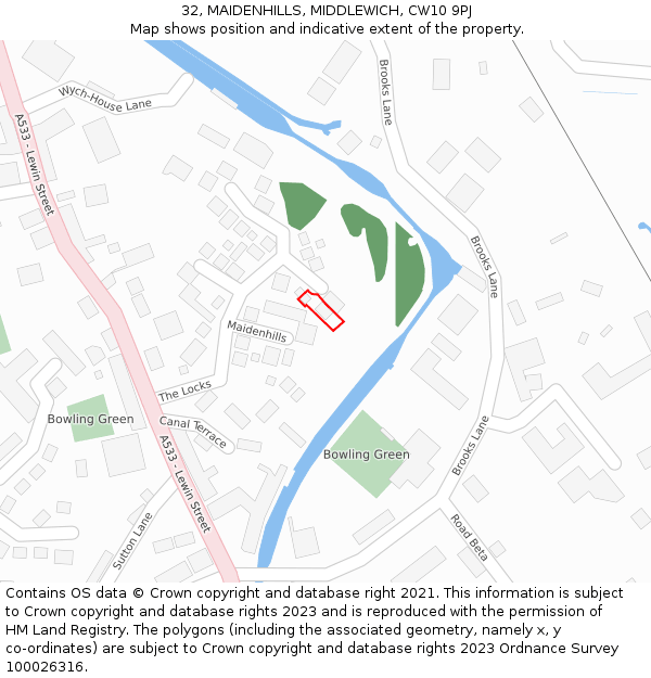 32, MAIDENHILLS, MIDDLEWICH, CW10 9PJ: Location map and indicative extent of plot