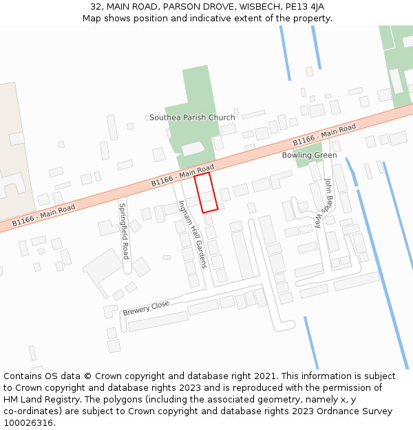 32, MAIN ROAD, PARSON DROVE, WISBECH, PE13 4JA: Location map and indicative extent of plot