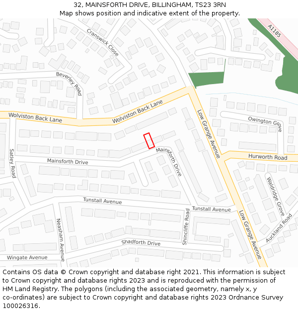 32, MAINSFORTH DRIVE, BILLINGHAM, TS23 3RN: Location map and indicative extent of plot