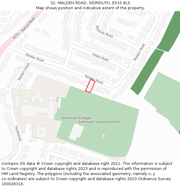 32, MALDEN ROAD, SIDMOUTH, EX10 9LS: Location map and indicative extent of plot