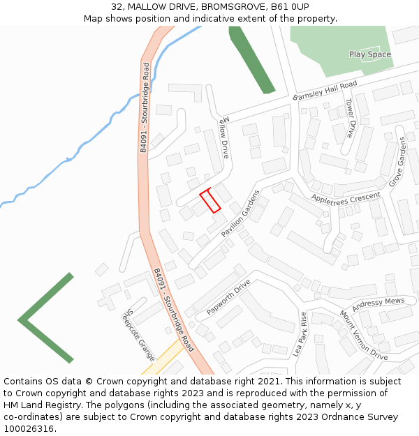 32, MALLOW DRIVE, BROMSGROVE, B61 0UP: Location map and indicative extent of plot