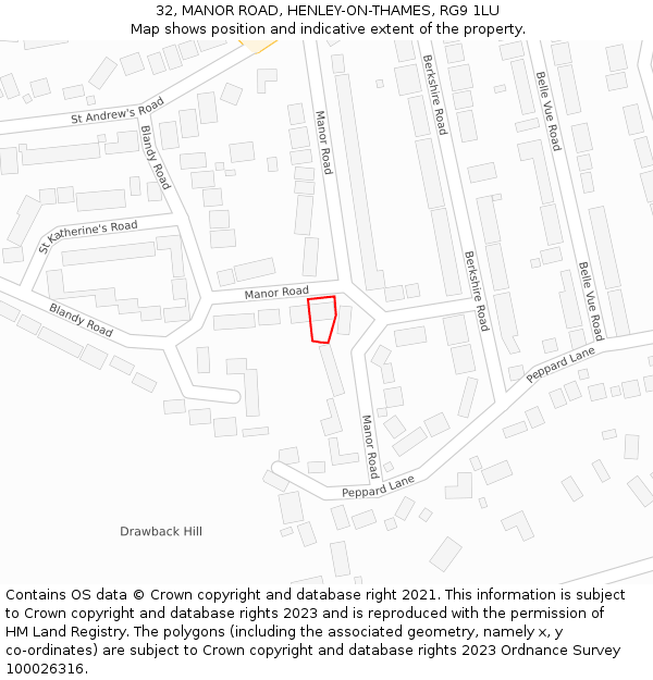 32, MANOR ROAD, HENLEY-ON-THAMES, RG9 1LU: Location map and indicative extent of plot