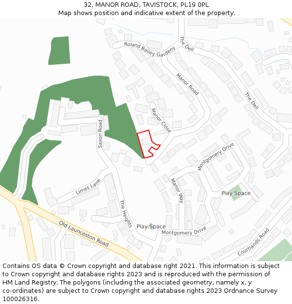 32, MANOR ROAD, TAVISTOCK, PL19 0PL: Location map and indicative extent of plot