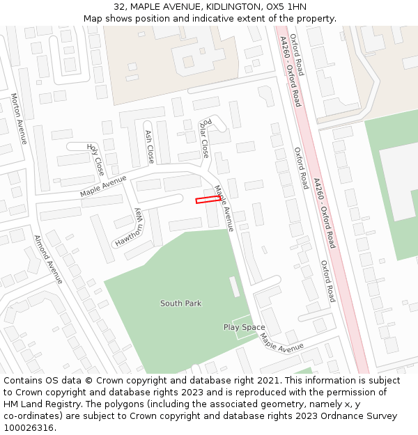 32, MAPLE AVENUE, KIDLINGTON, OX5 1HN: Location map and indicative extent of plot