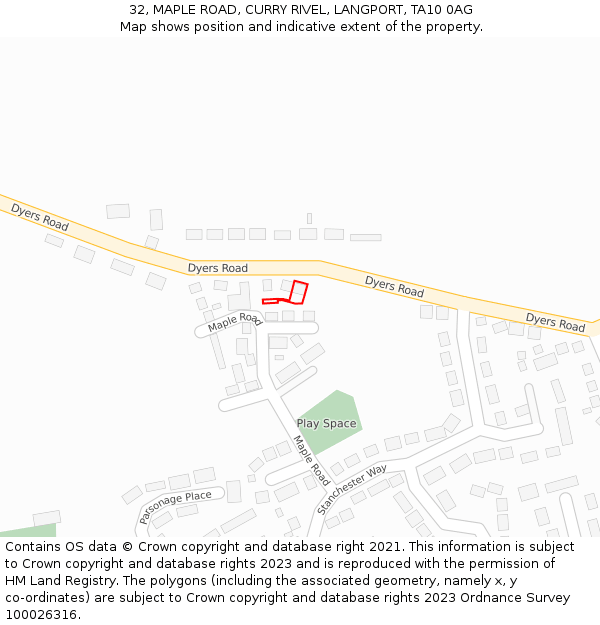 32, MAPLE ROAD, CURRY RIVEL, LANGPORT, TA10 0AG: Location map and indicative extent of plot