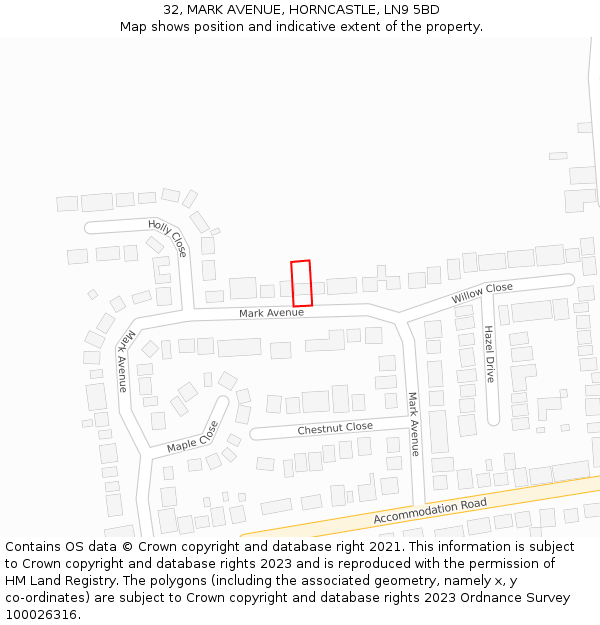 32, MARK AVENUE, HORNCASTLE, LN9 5BD: Location map and indicative extent of plot