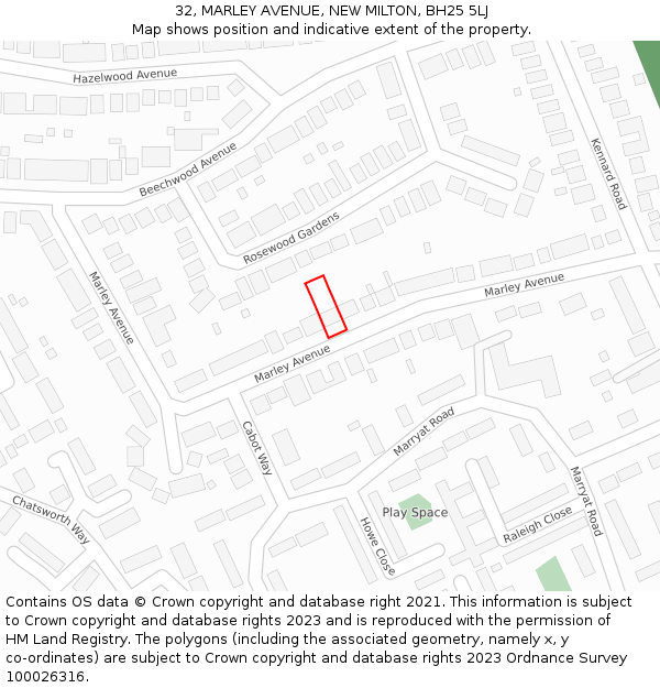 32, MARLEY AVENUE, NEW MILTON, BH25 5LJ: Location map and indicative extent of plot