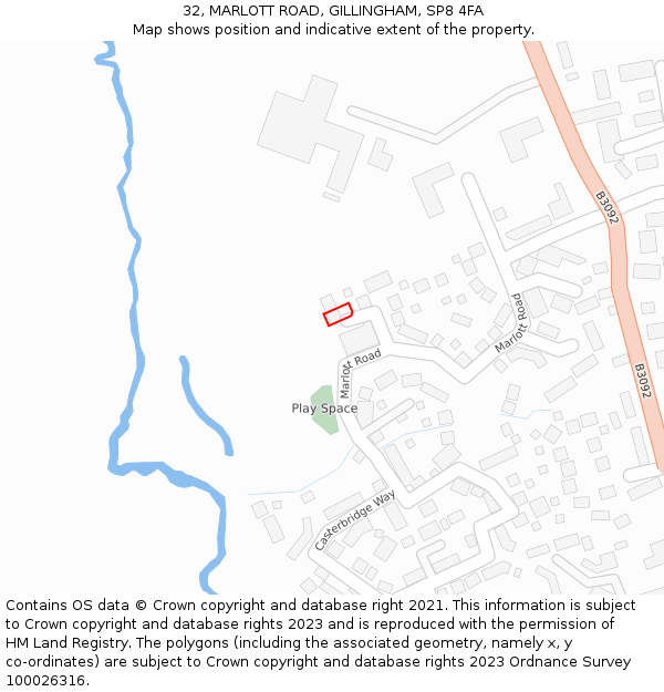 32, MARLOTT ROAD, GILLINGHAM, SP8 4FA: Location map and indicative extent of plot