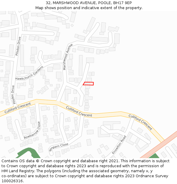 32, MARSHWOOD AVENUE, POOLE, BH17 9EP: Location map and indicative extent of plot