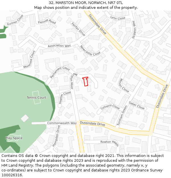 32, MARSTON MOOR, NORWICH, NR7 0TL: Location map and indicative extent of plot